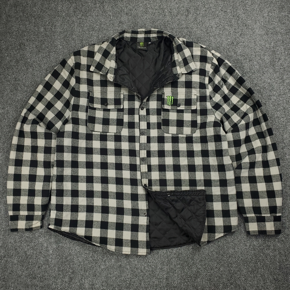 Monster Energy Shirt Jacket Mens XL Flannel Shacket Buffalo Quilted Lined Y2K - Picture 14 of 14